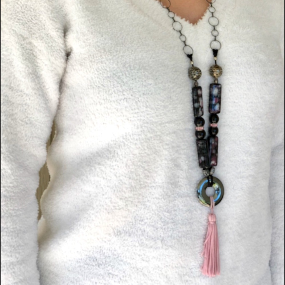 Black,Pink, Purple Necklace/Earrings Set